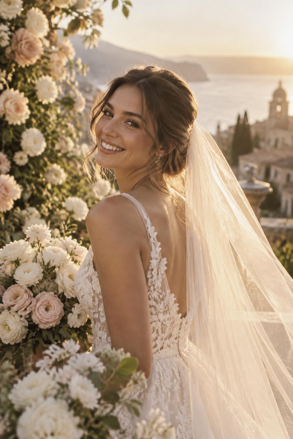 Bride smiling while getting ready