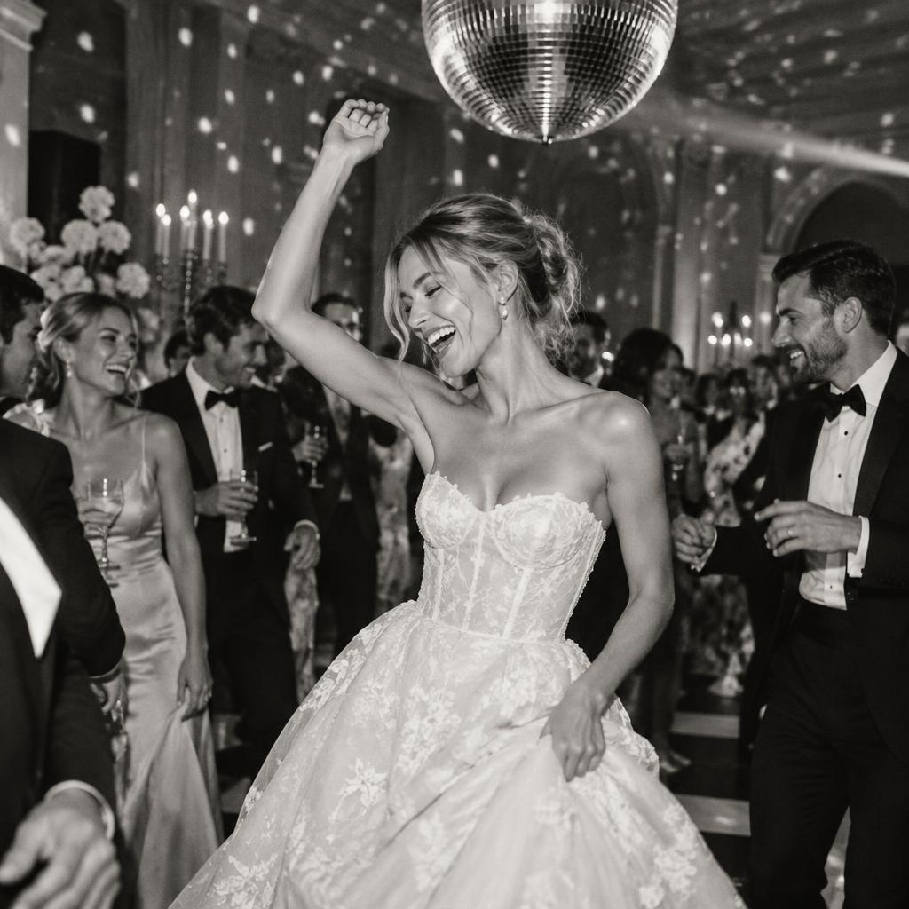 Bride dancing under the disco ball